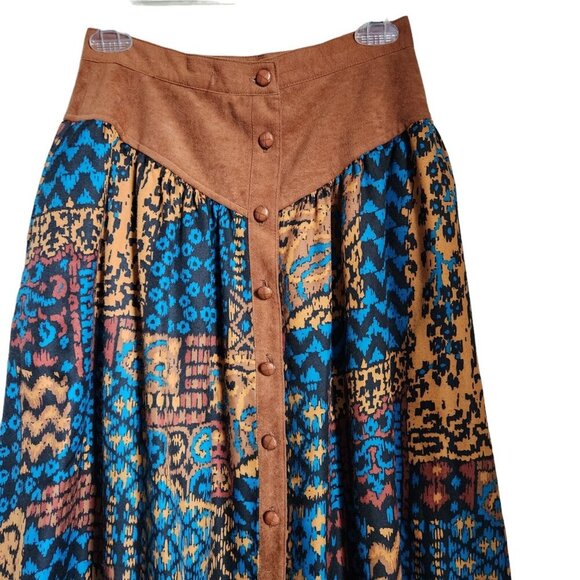 Vintage Southwestern Western Maxi skirt Women's 10 Modest Cottage Button Front - Picture 3 of 12